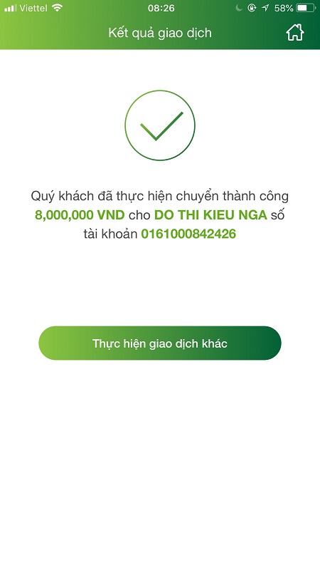 Chuyển tiền Vietcombank trên điện thoại iPhone