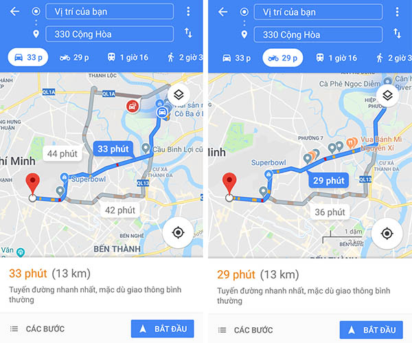 chỉ đường xe máy trên google map