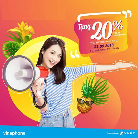Vinaphone khuyến mãi 20% ngày 11/09/2018