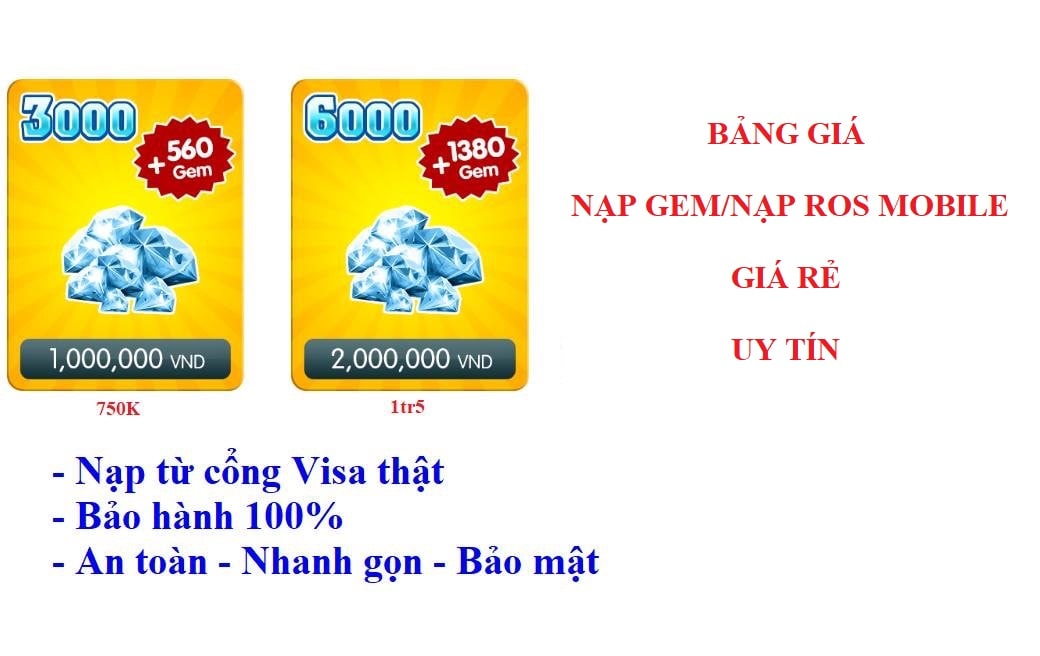 Nạp Rules Of Survival, Nạp Ros mobile, Nạp Gem