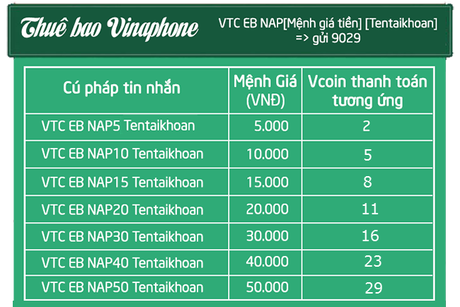 Nạp game bằng thẻ Vinaphone