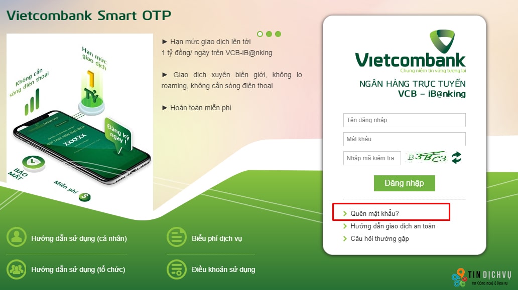 Quên mật khẩu internet banking vietcombank phải làm gì?